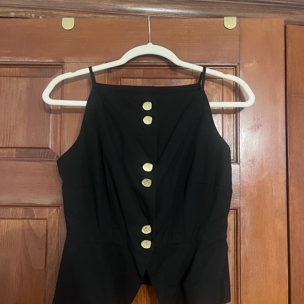 Future Collective Black Cotton blend Spaghetti-Strap Button Front Women's Top